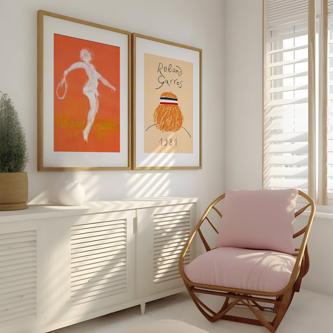 Roland Garros Pair Set of 2 Tennis Prints,livingroom,timber border