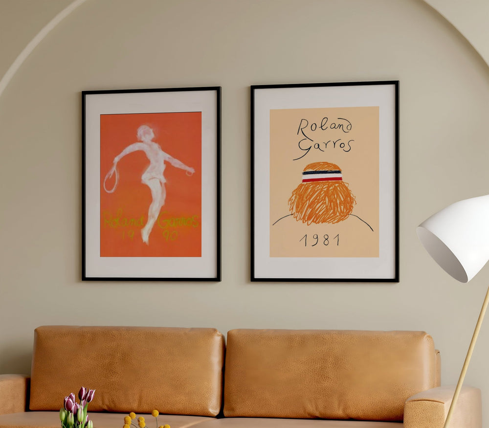 Roland Garros Pair Set of 2 Tennis Prints,livingroom,timber border