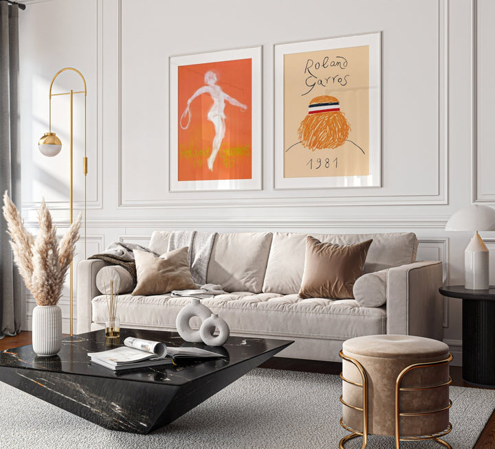 Roland Garros Pair Set of 2 Tennis Prints,livingroom,timber border