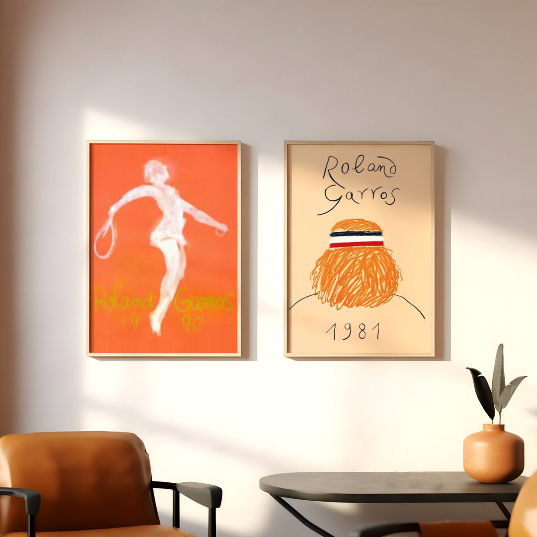Roland Garros Pair Set of 2 Tennis Prints,livingroom,timber border