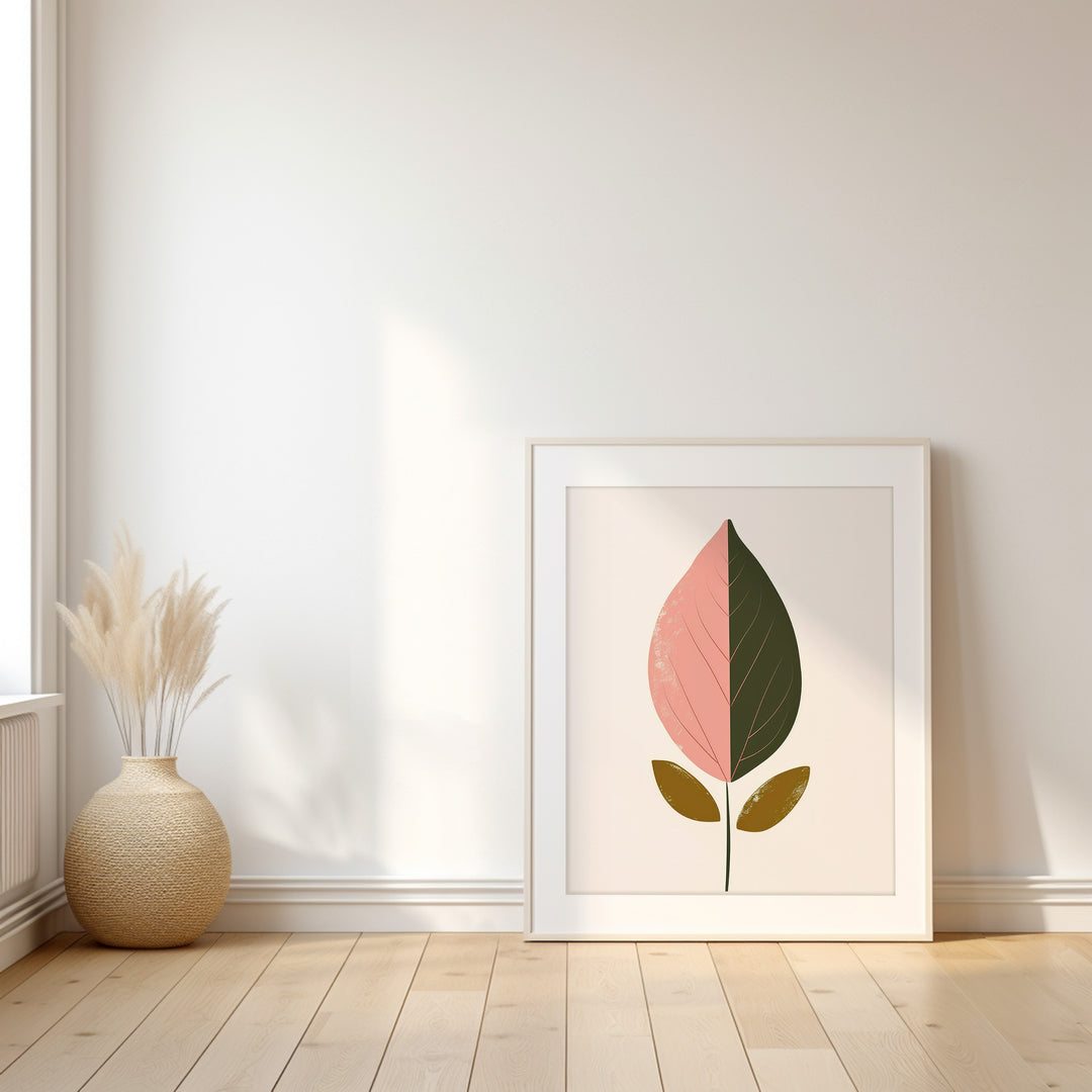 Pink Abstract Leaf Wall Print,gallery wall,timber border