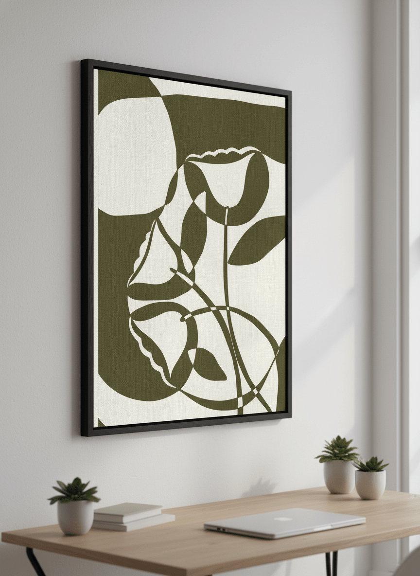 Contemporary wall art featured in a bright modern office workspace