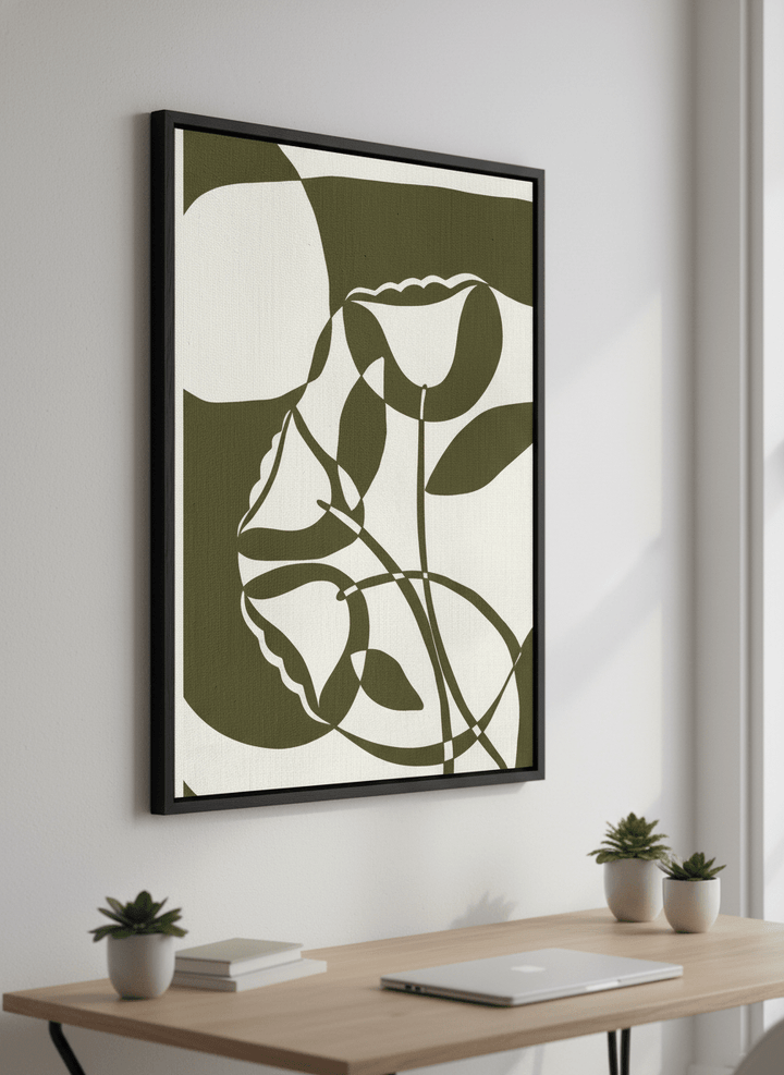 Contemporary wall art featured in a bright modern office workspace