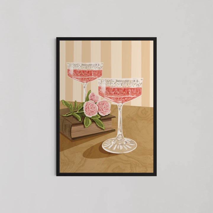 Rose on The Book With Two Glasses Of Wine Wall Art - Style My Wall