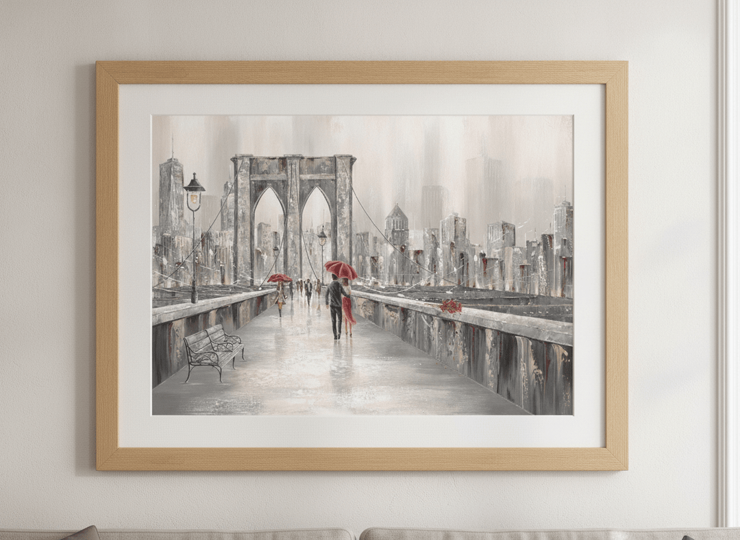 Modern wall art styled above a sofa in a neutral living room
