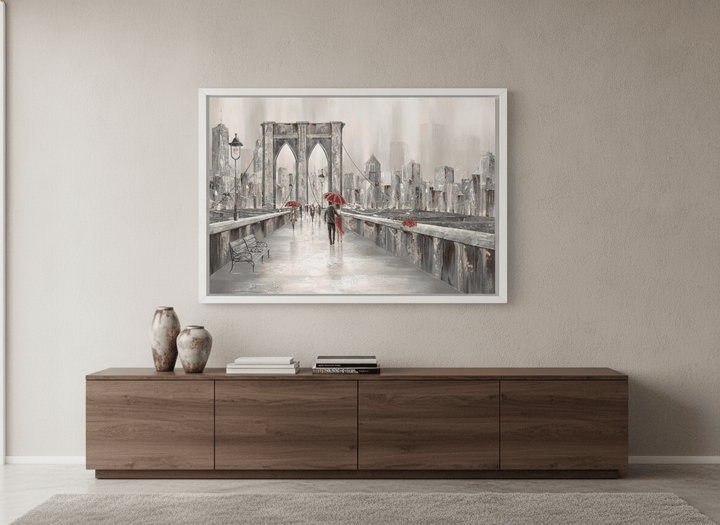 Monumental artwork centred on a feature wall in a luxe interior