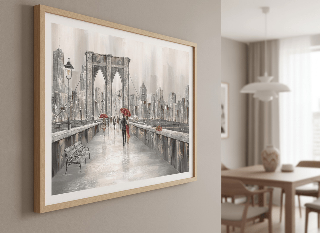 Wall art styled above a dining table in a contemporary home