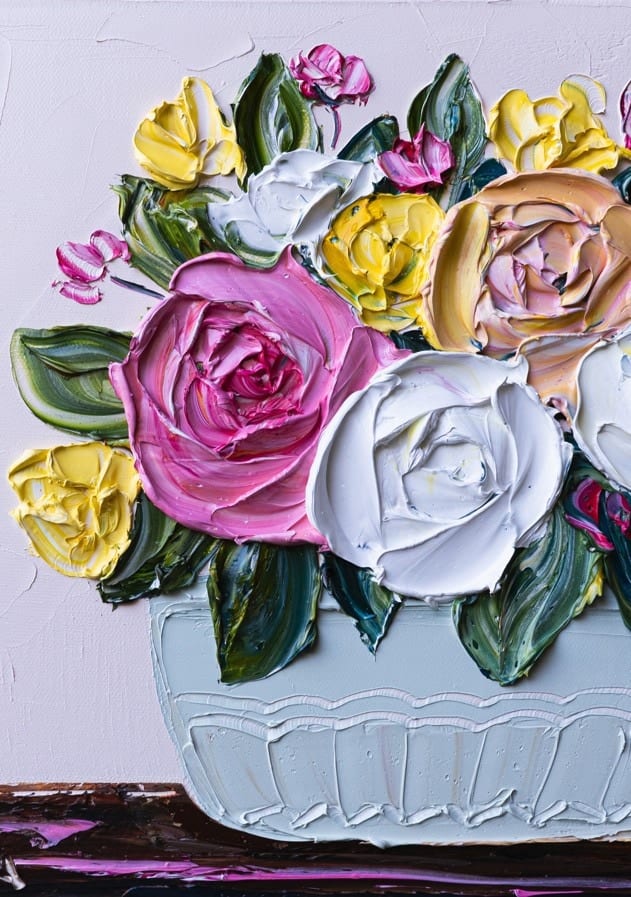 Roses In A Bowl By Angela Hawkey