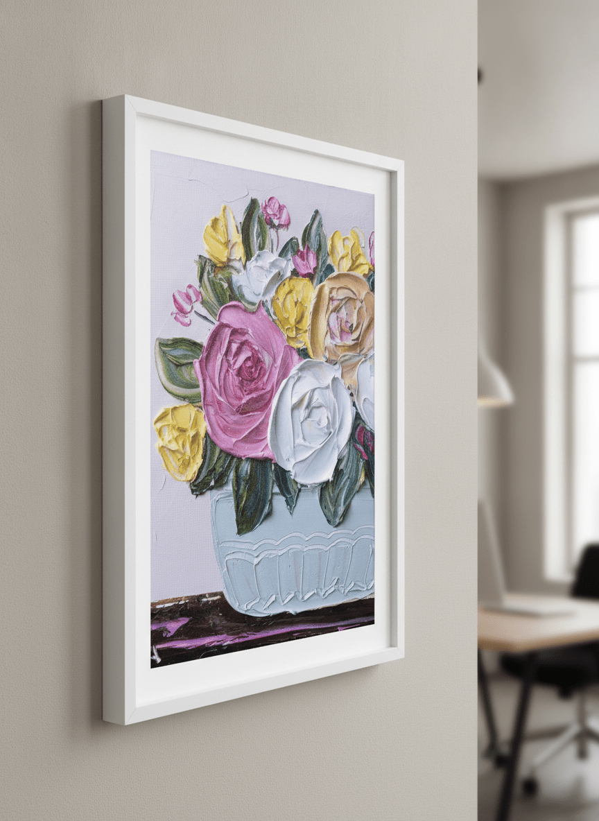 Contemporary wall art featured in a bright modern office workspace