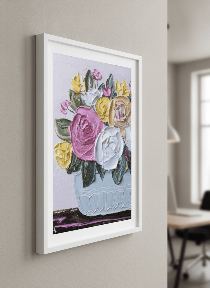 Contemporary wall art featured in a bright modern office workspace