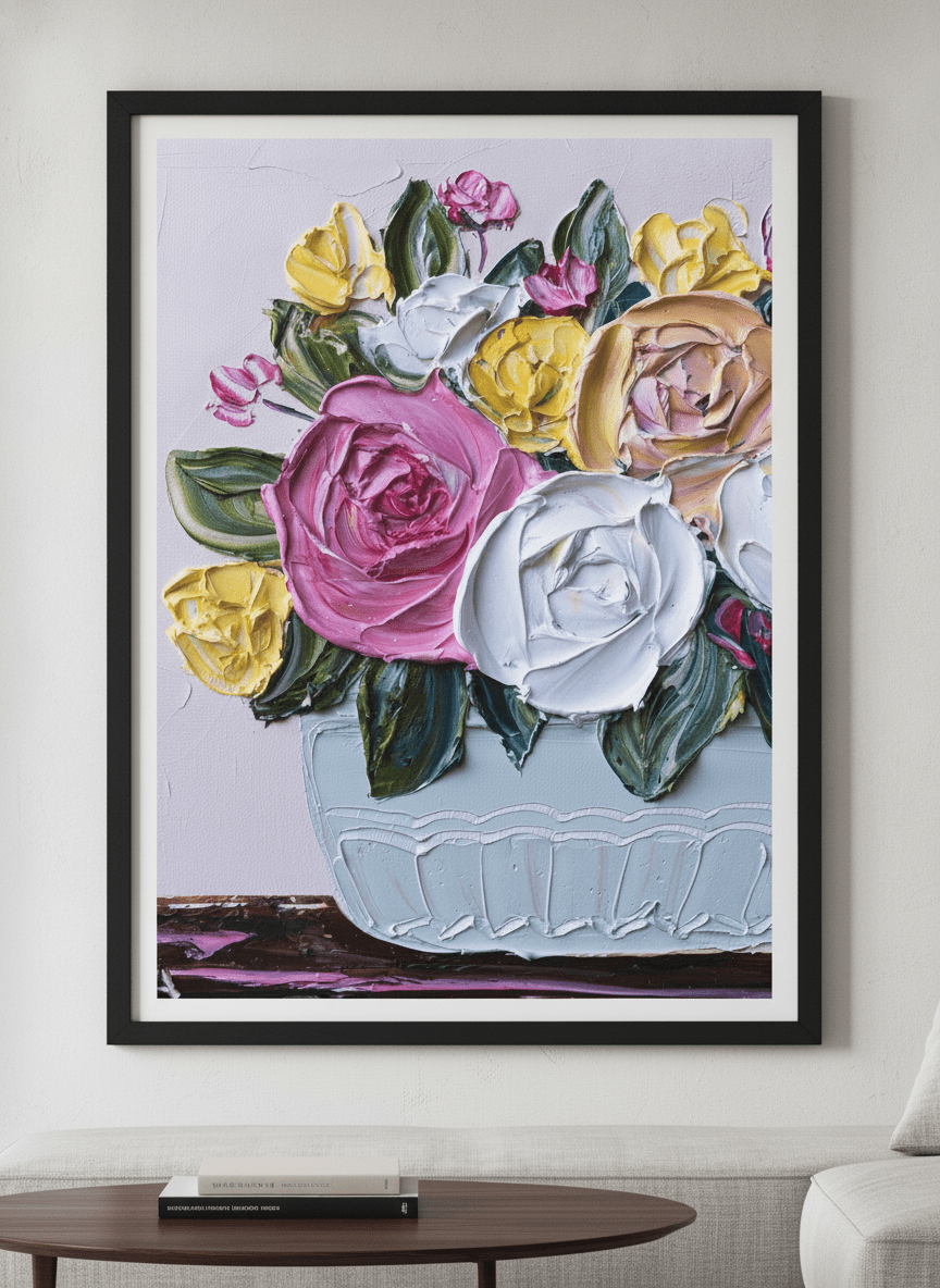 Modern wall art styled above a sofa in a neutral living room