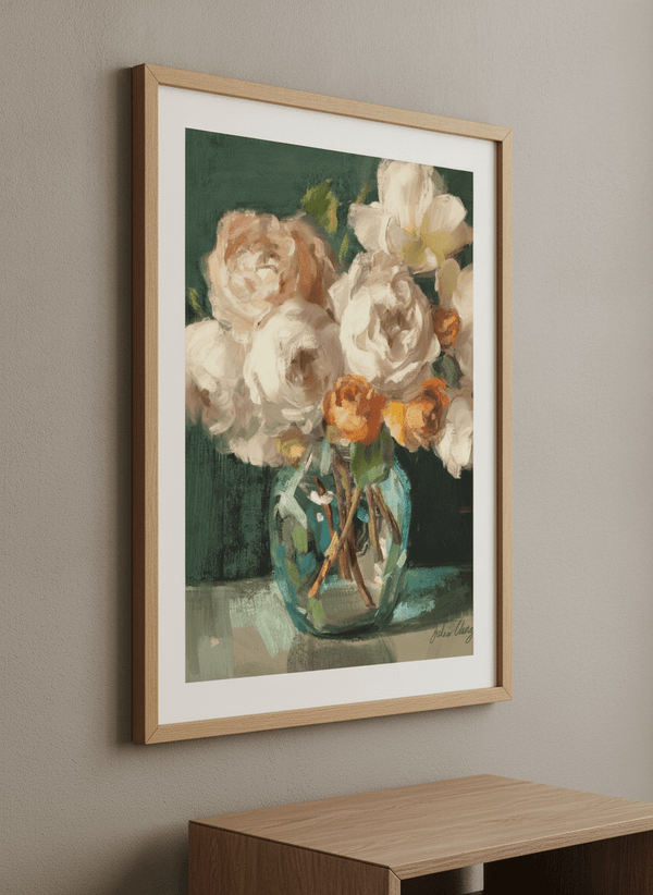 Roses In Green Glass Vase Julia Cheney