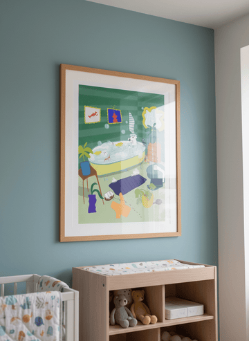 Soft neutral wall art styled in a serene nursery with pastel tones