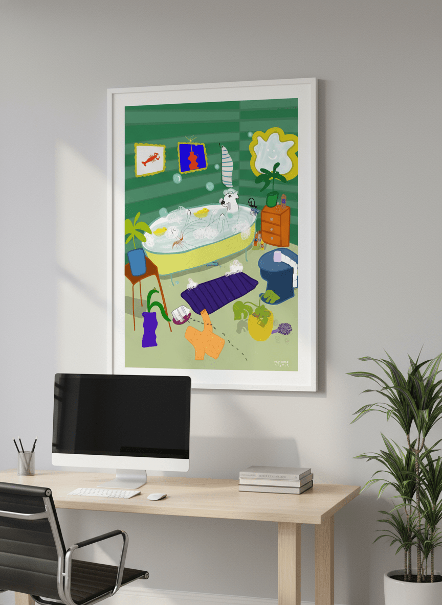 Contemporary wall art featured in a bright modern office workspace
