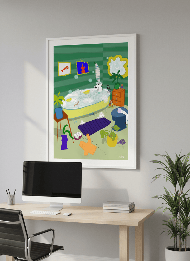 Contemporary wall art featured in a bright modern office workspace