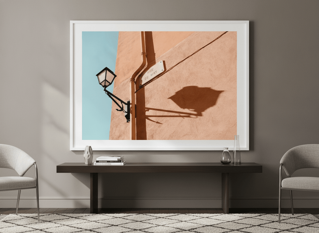 Monumental artwork centred on a feature wall in a luxe interior