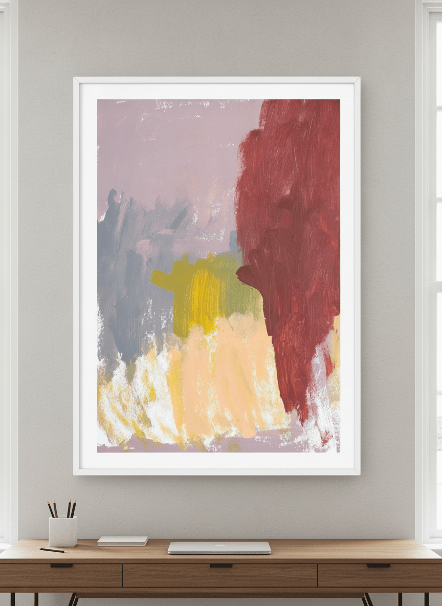 Contemporary wall art featured in a bright modern office workspace