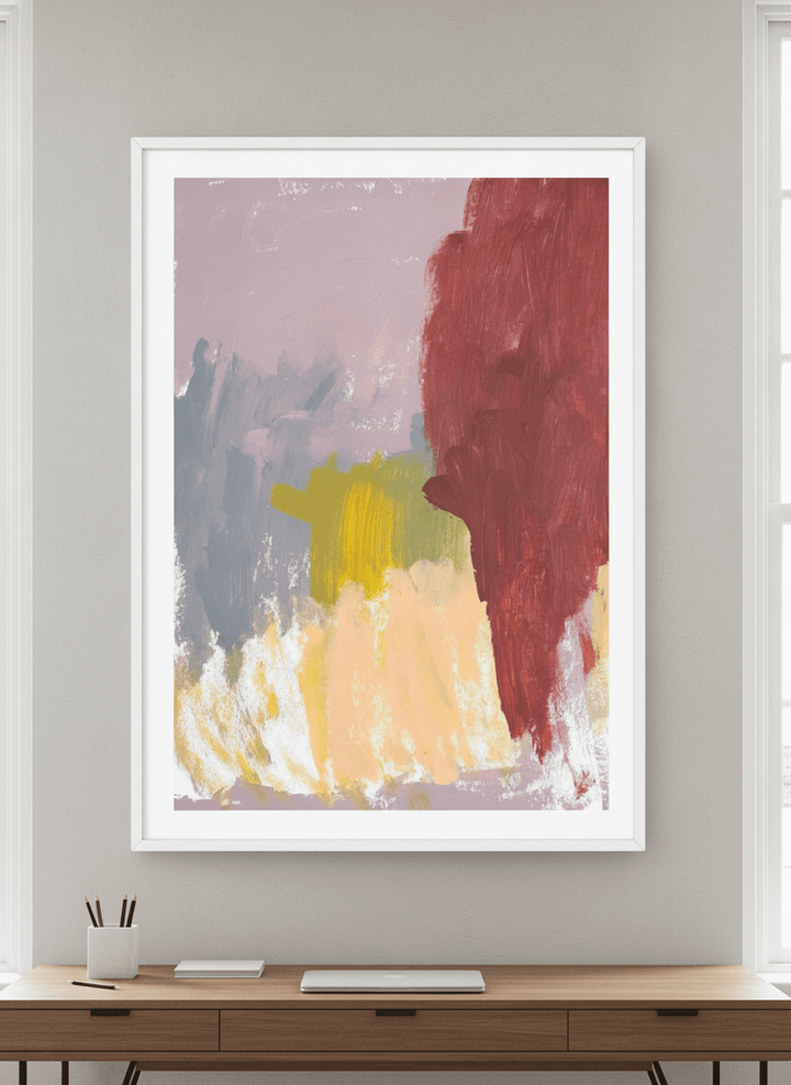 Contemporary wall art featured in a bright modern office workspace