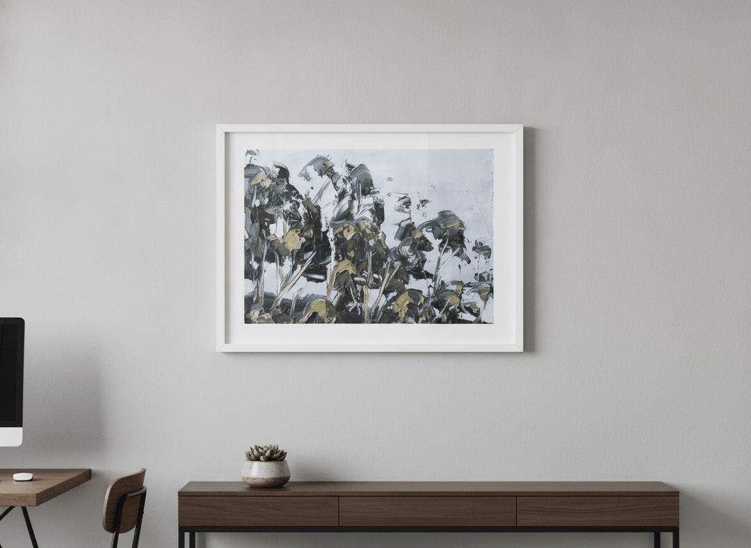 Contemporary wall art featured in a bright modern office workspace