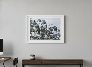Contemporary wall art featured in a bright modern office workspace