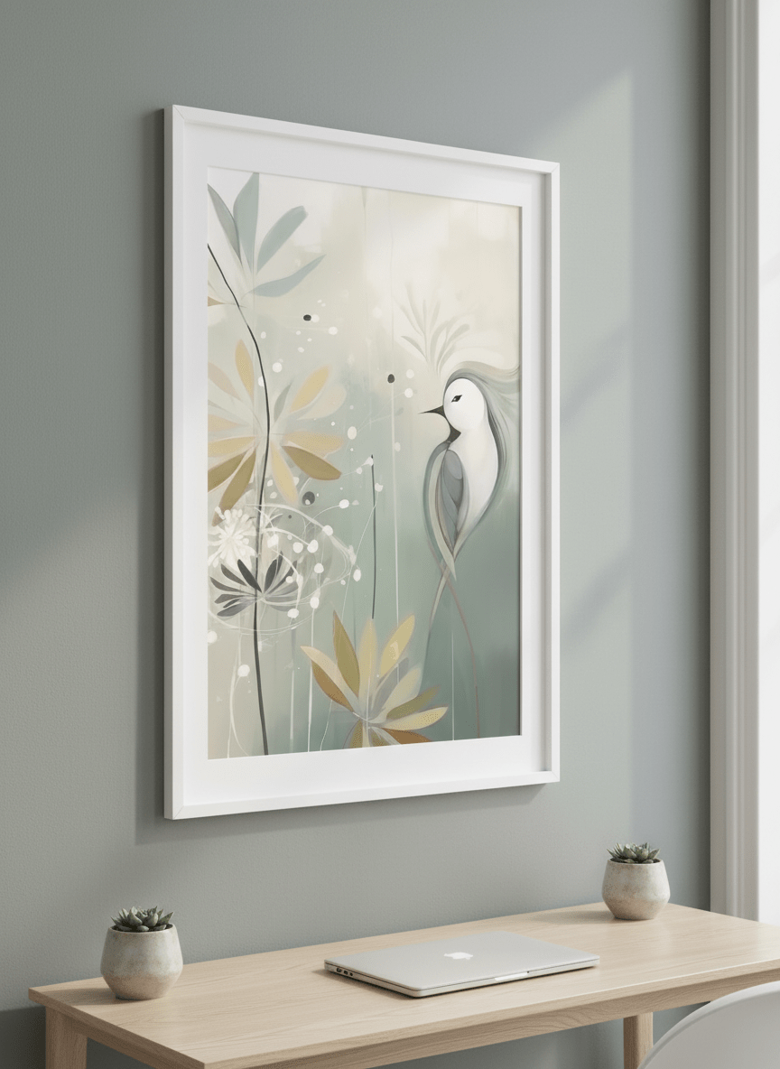 Contemporary wall art featured in a bright modern office workspace