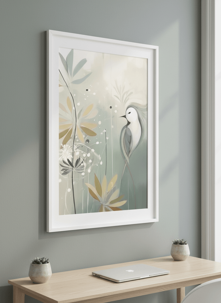 Contemporary wall art featured in a bright modern office workspace