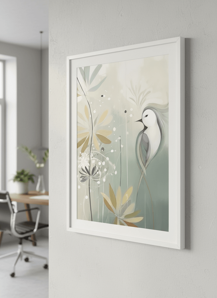 Contemporary wall art featured in a bright modern office workspace