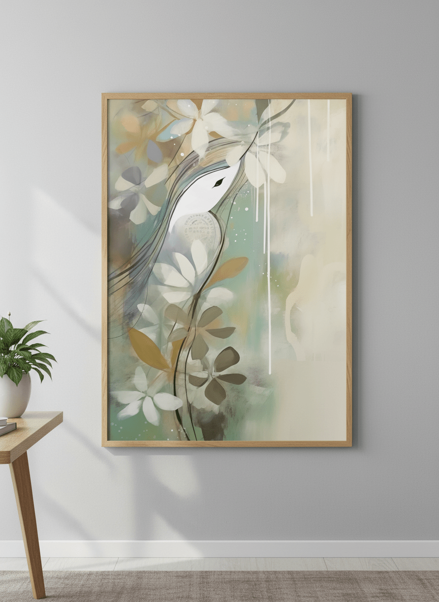 Contemporary wall art featured in a bright modern office workspace