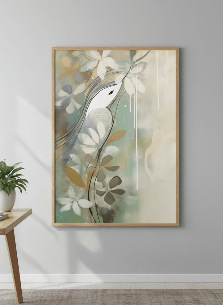 Contemporary wall art featured in a bright modern office workspace