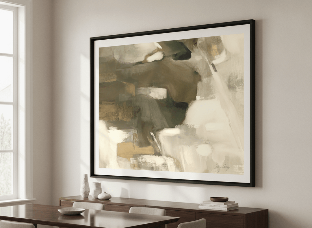 Wall art styled above a dining table in a contemporary home