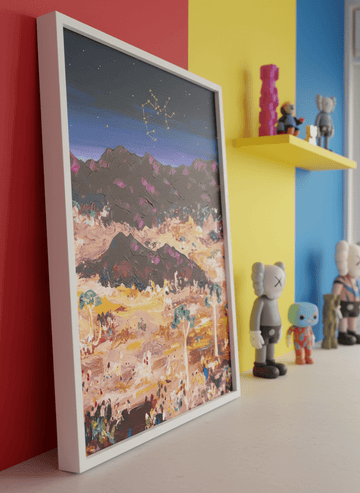 Bold wall art styled in a colourful, eclectic modern home