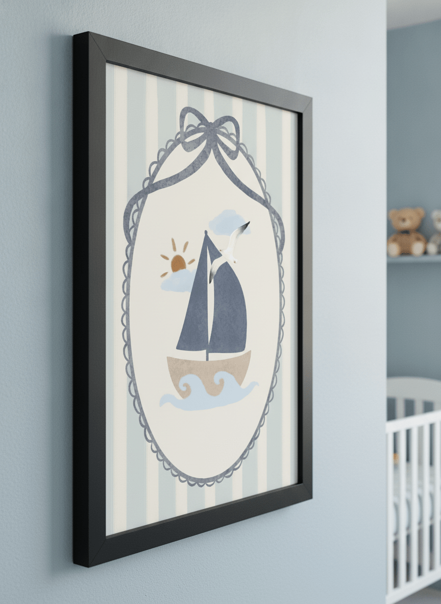 Soft neutral wall art styled in a serene nursery with pastel tones