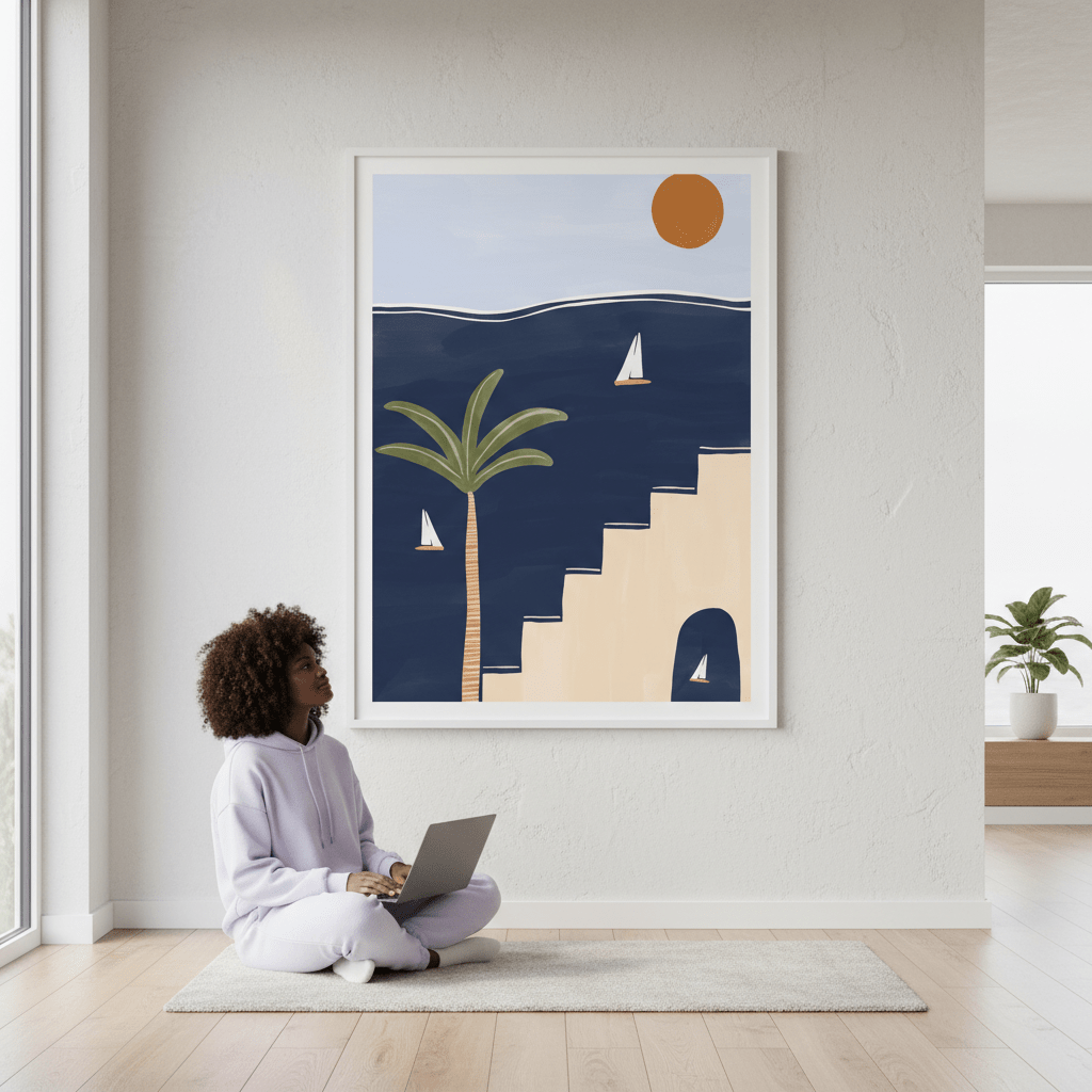 Sailboats on Ocean by Ivy Green Illustrations wall - art - picture - poster