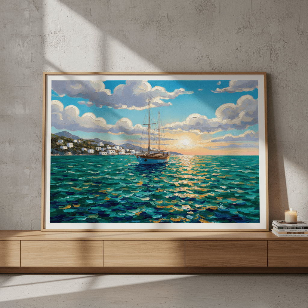 Sailing the Amalfi Brushstrokes Oil Painting Wall Art Print wall - art - picture - poster