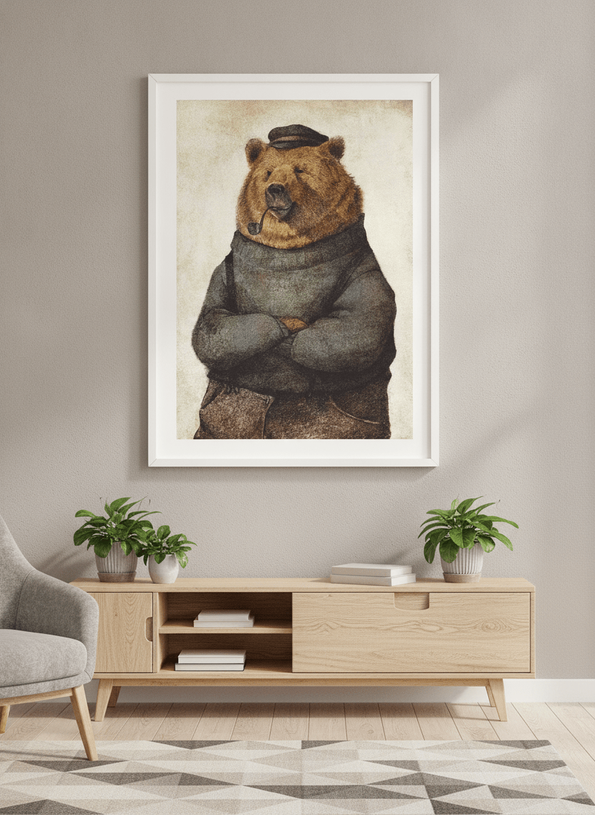 Modern wall art styled above a sofa in a neutral living room