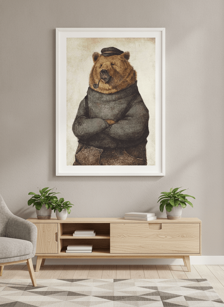Modern wall art styled above a sofa in a neutral living room