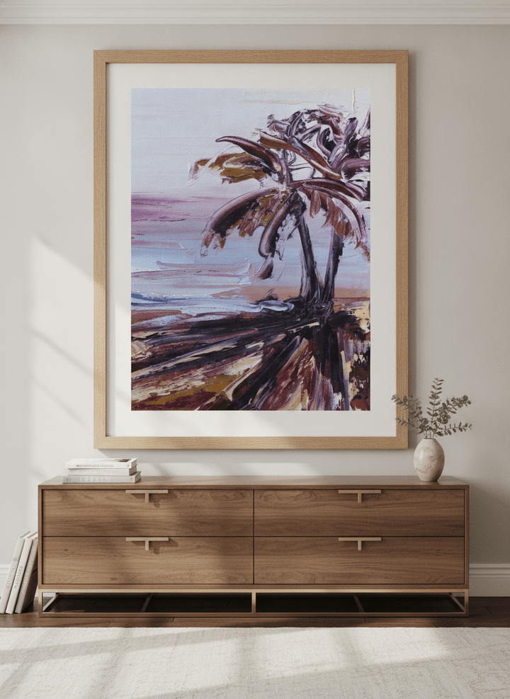 Monumental artwork centred on a feature wall in a luxe interior