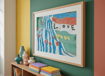 Bold wall art styled in a colourful, eclectic modern home