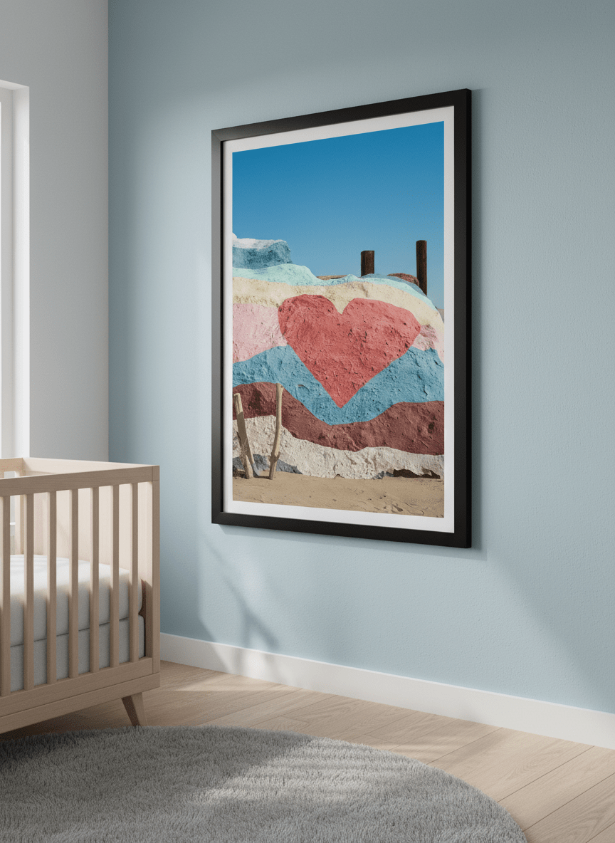 Soft neutral wall art styled in a serene nursery with pastel tones