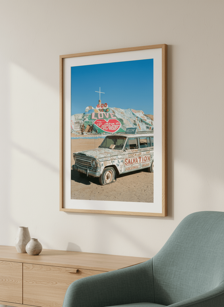 Modern wall art styled above a sofa in a neutral living room