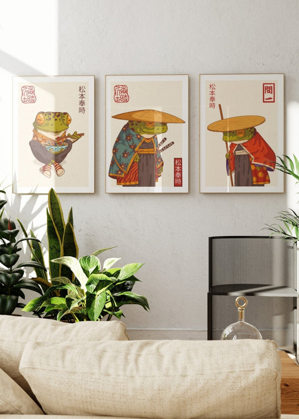 Samurai Frog Trio Wall Prints - Set of 3
