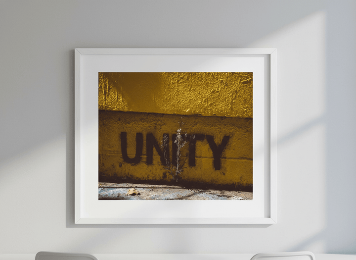 Contemporary wall art featured in a bright modern office workspace