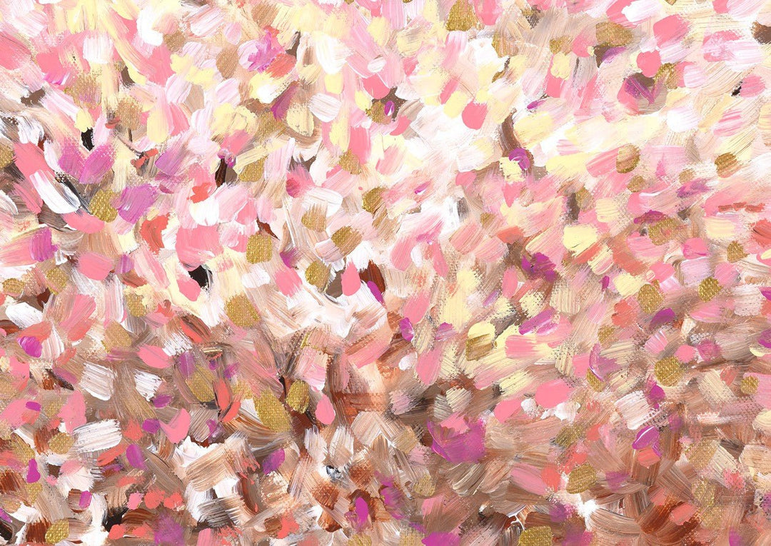 Close-up of pink and gold confetti framed