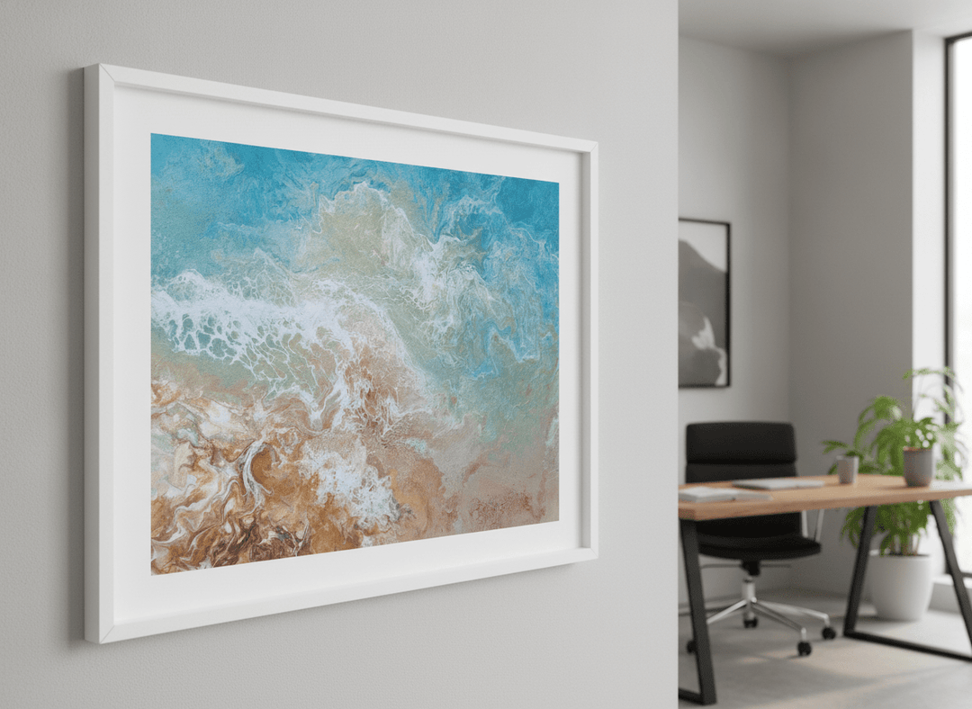 Contemporary wall art featured in a bright modern office workspace