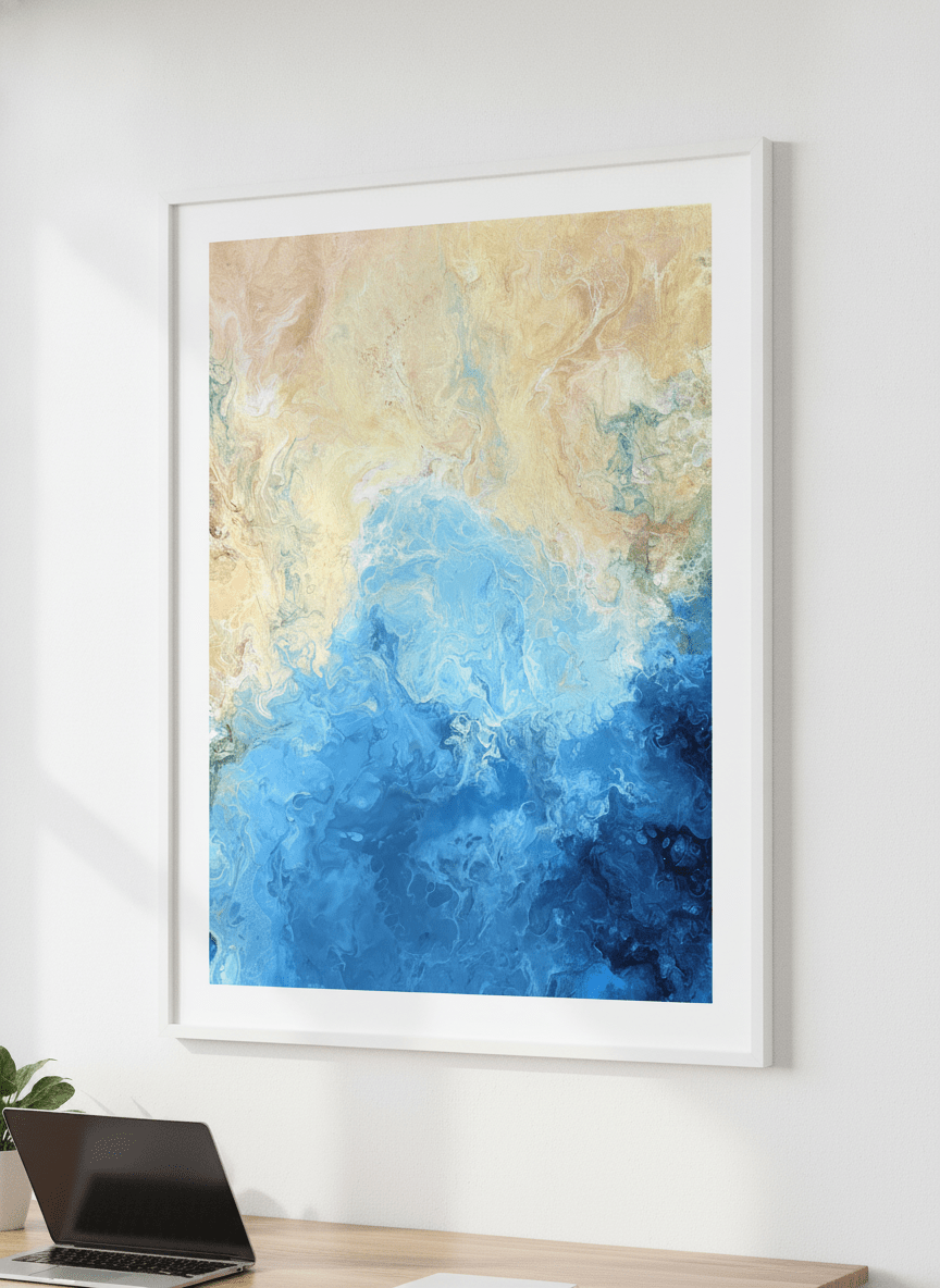 Contemporary wall art featured in a bright modern office workspace
