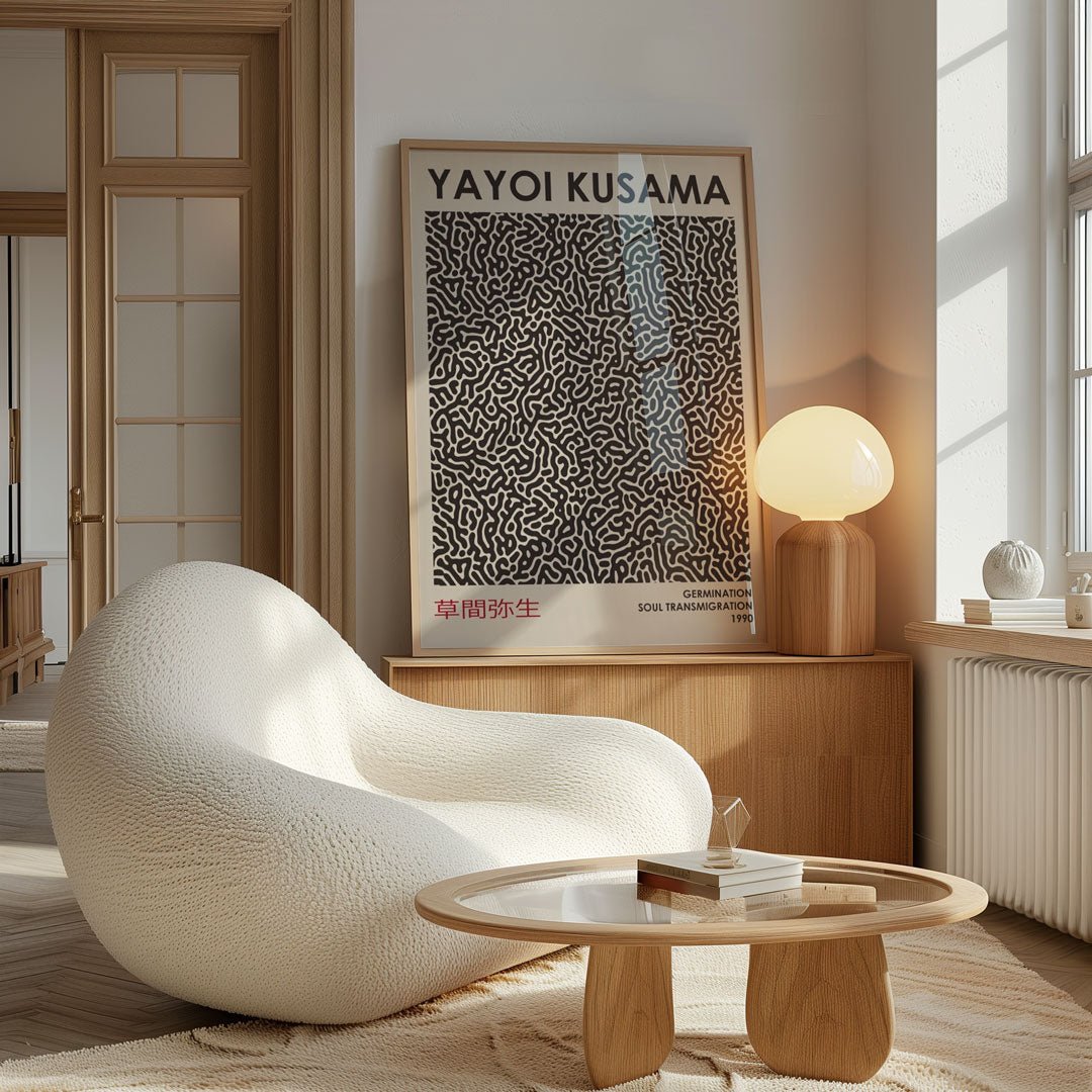 Seamless Pattern Monochrome Bedroom Wall Art By Yayoi Kusama - Style My Wall