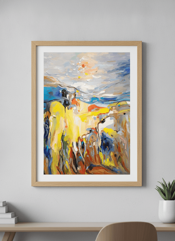 Contemporary wall art featured in a bright modern office workspace