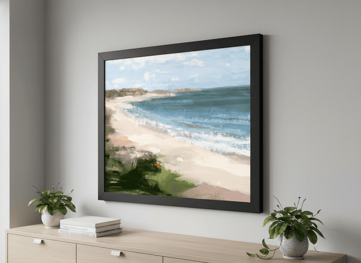 Contemporary wall art featured in a bright modern office workspace