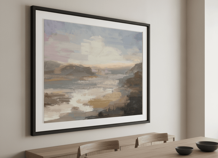 Wall art styled above a dining table in a contemporary home