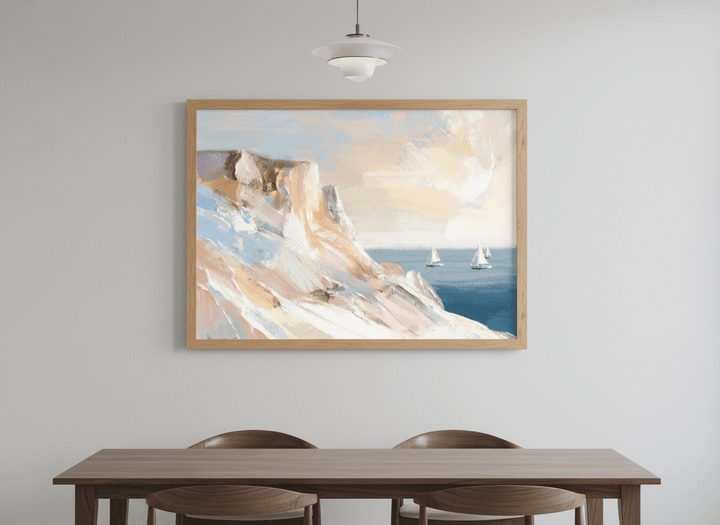 Wall art styled above a dining table in a contemporary home